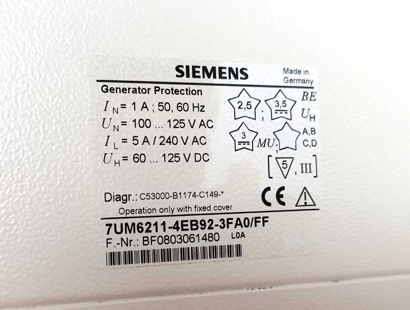 Siemens 7UM6211-4EB92-3FA0/FF Generator Protection