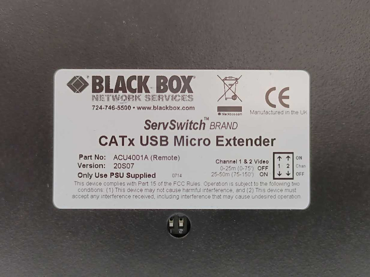 Black Box ACU4001A ServSwitch CATx USB Micro Extender. Local + Remote Units