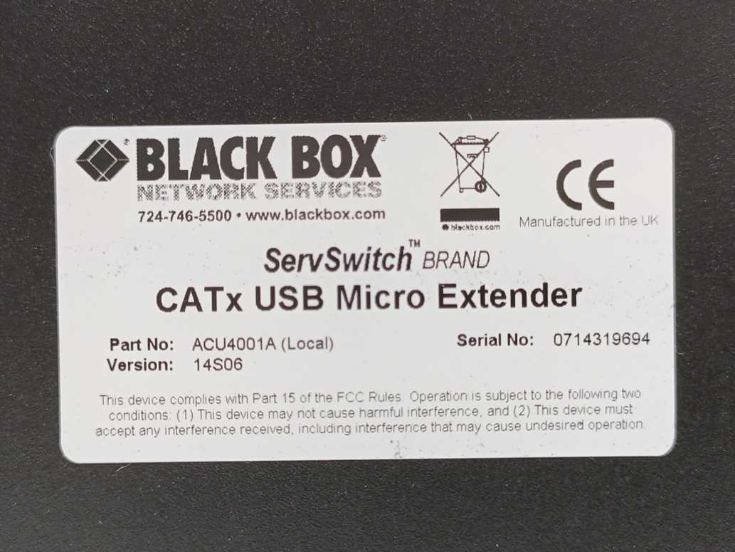 Black Box ACU4001A ServSwitch CATx USB Micro Extender. Local + Remote Units