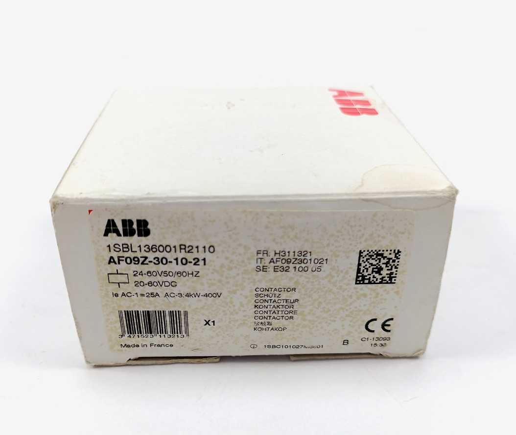 ABB 1SBL136001R2110 AF09Z-30-10-21 3 Pole Contactor coil 20-60VDC/AC