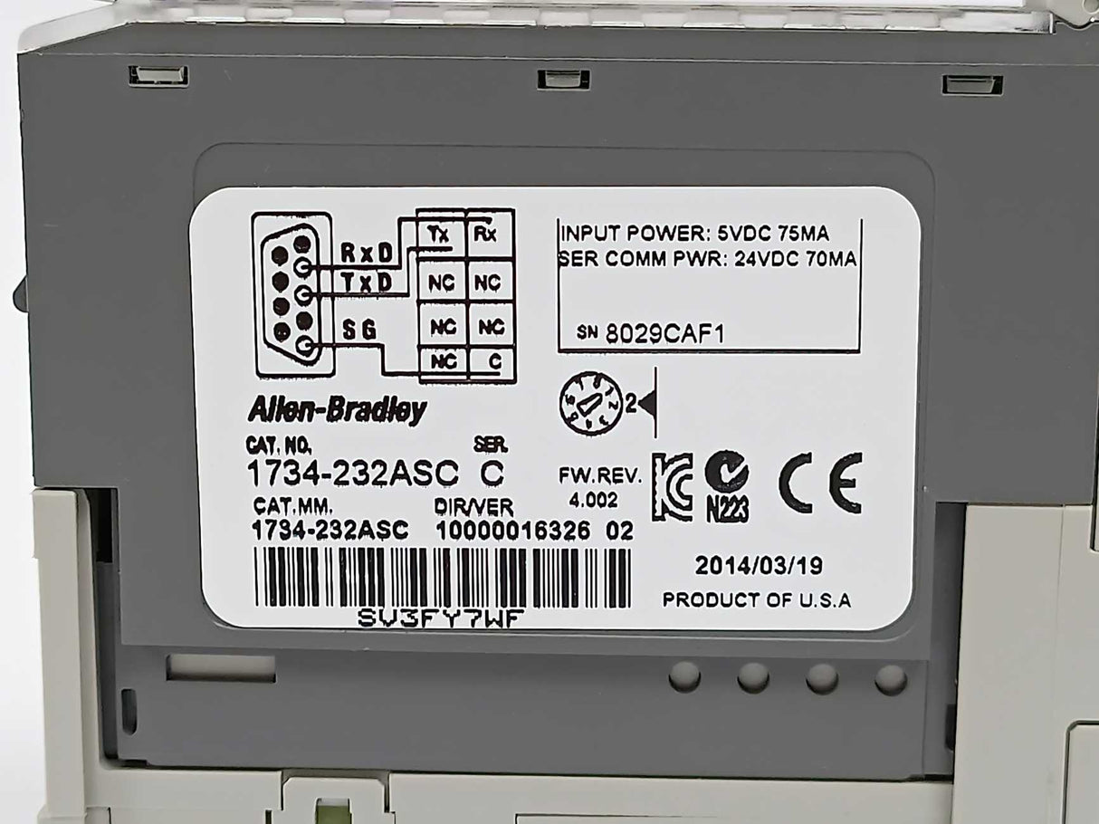 AB 1734-232ASC Ser. C I/O ASCII Interface Module w/ 1734-MB & 1734-RTB