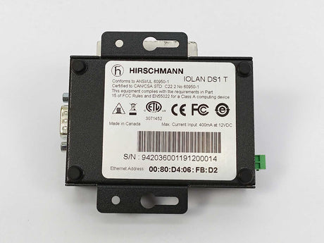 Hirschmann 942036-001 IOLAN DS1 T Industrial Ethernet Media Converter