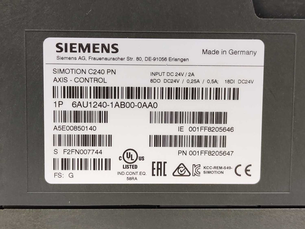 Siemens 6AU1240-1AB00-0AA0 SIMOTION C240 PN Programmable Motion Control System