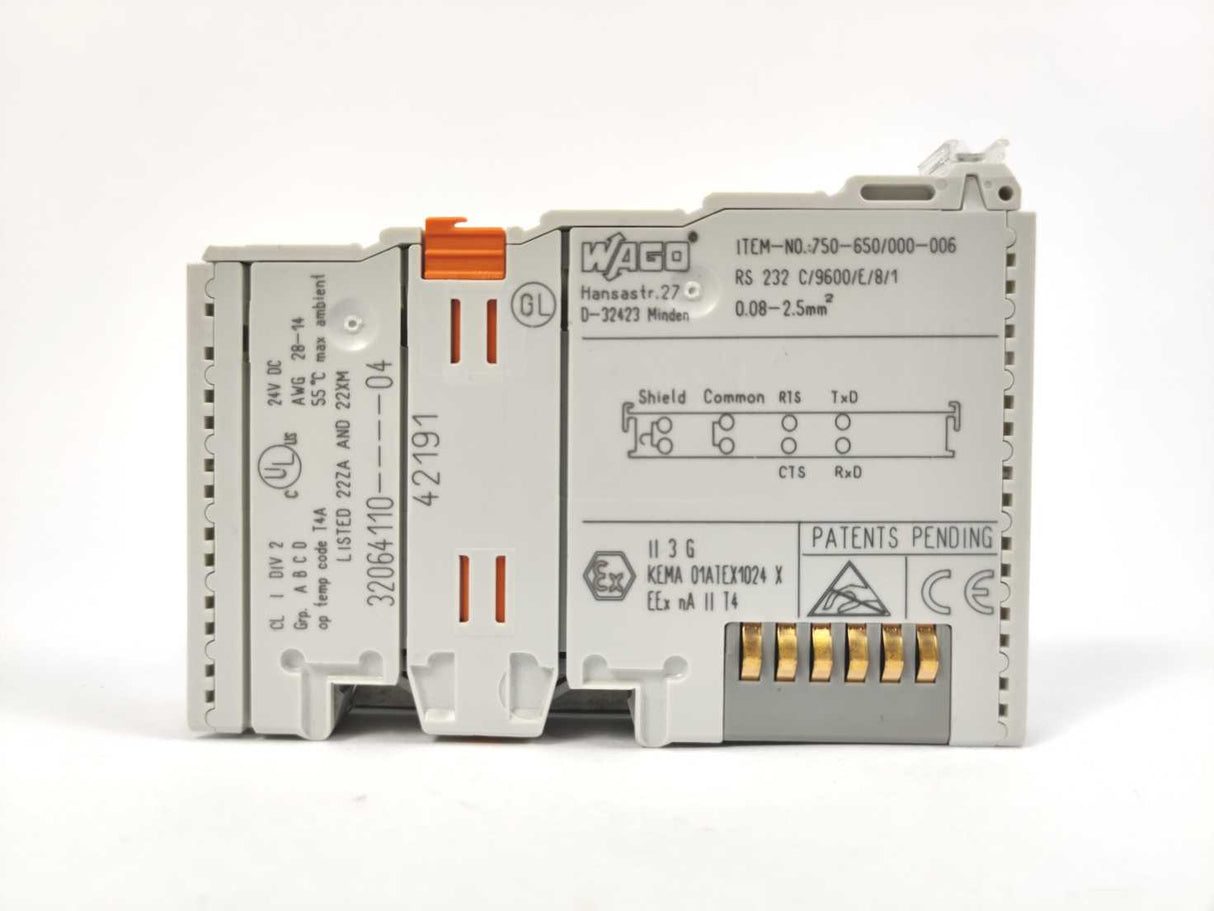 Wago 750-650/000-006 RS-232 C Serial Interface; 9600 baud; Even; 8/1 bits