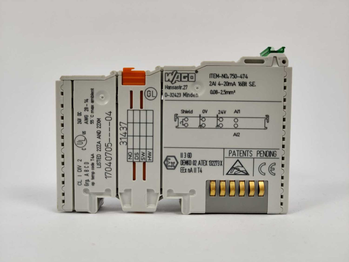Wago 750-474 2 AI; 4-20 mA; Single-ended; 16 bit