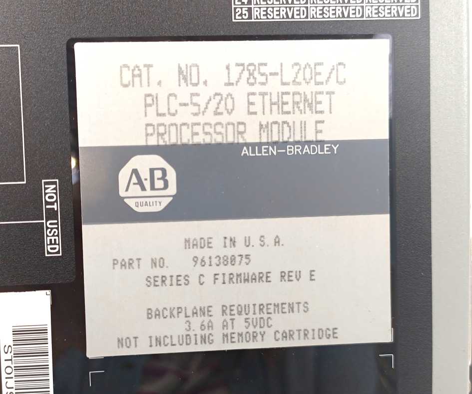 AB 1785-L20E Ser. C PLC-5/20 Ethernet Processor Module