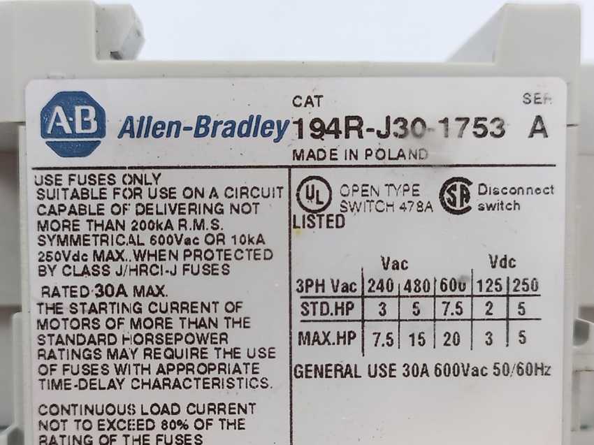 AB 194R-J30-1753 Ser. A ; 194R Disconnect Switch