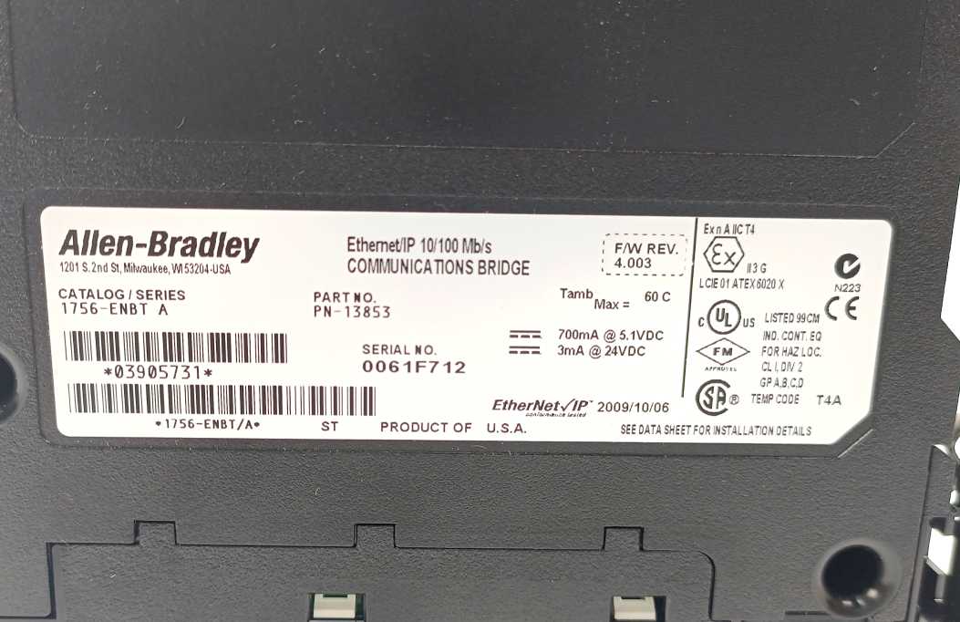 AB 1756-ENBT Ser. A ; FW Rev. 4.003 ; PartNo. PN-13853 ; Bridge Module