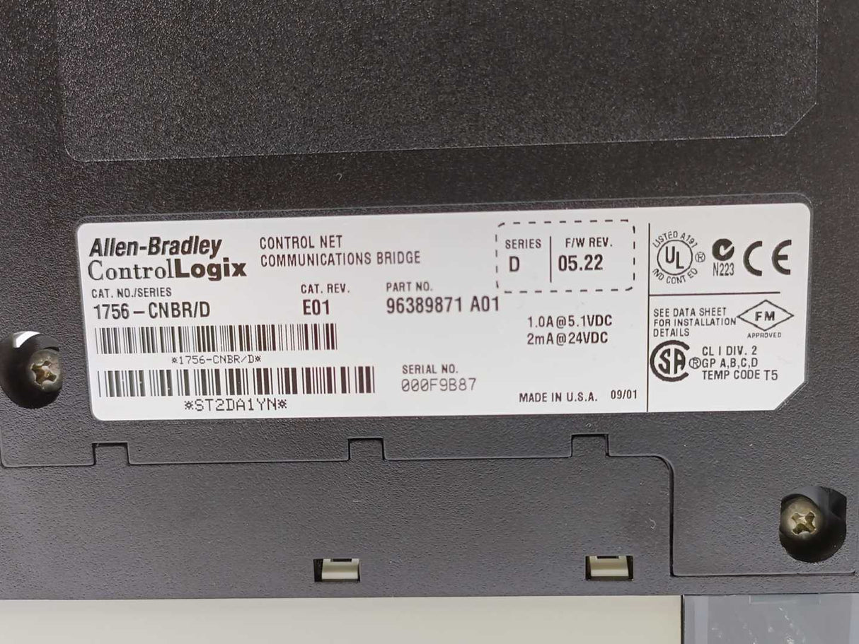 AB 1756-CNBR Ser. D Cat. Rev. E01 Control Net Communications Bridge