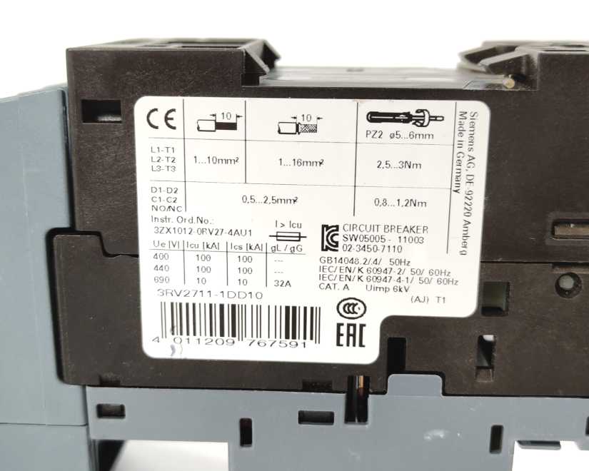 Siemens 3RV2711-1DD10 Circuit Breaker Size S00. 3,2A