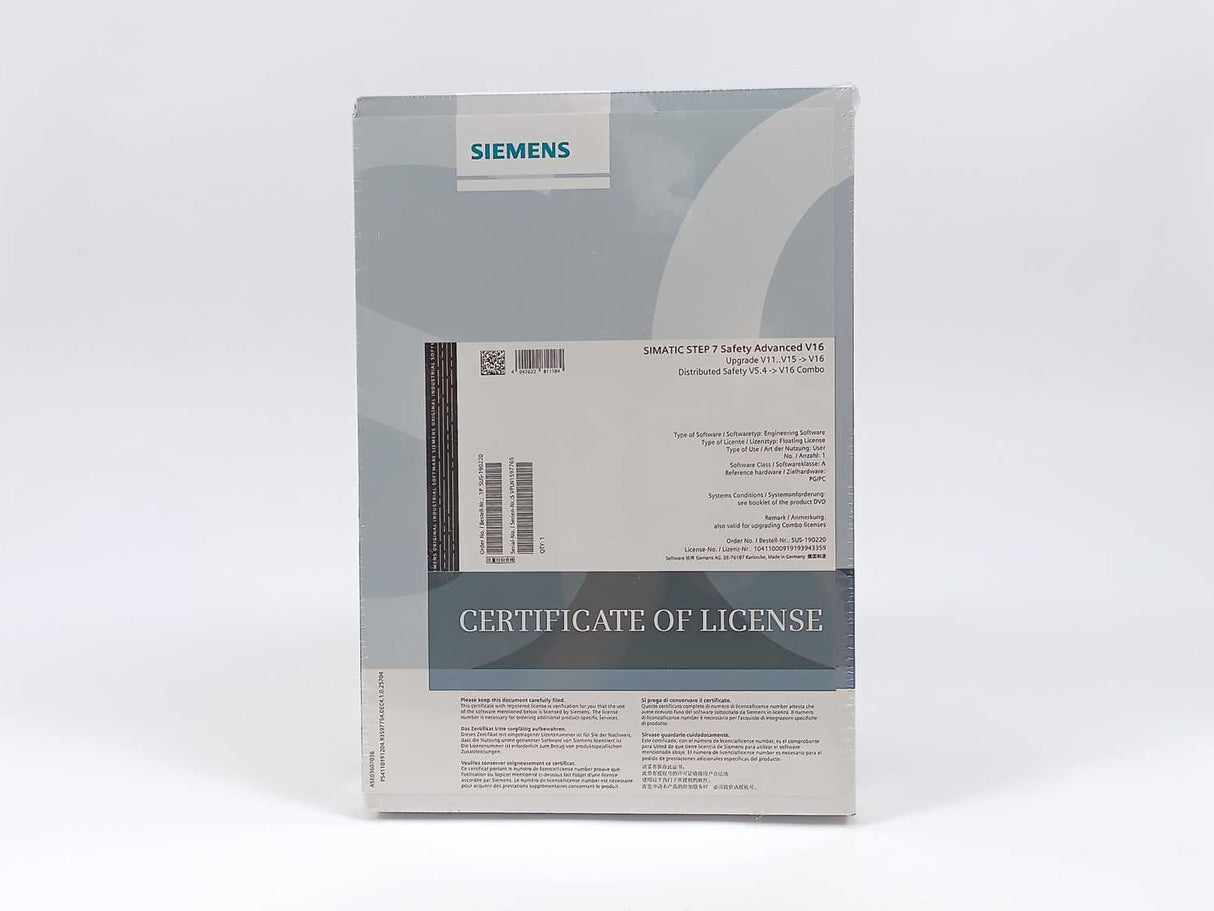 Siemens SUS-190220 SIMATIC STEP7 Safety Advanced V16