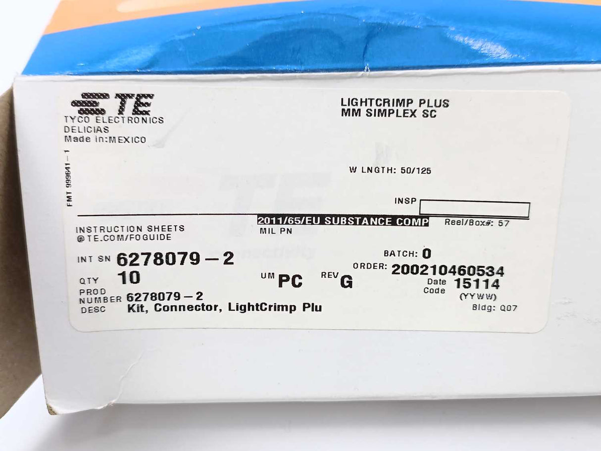 Tyco Electronics 6278079-2 LIGHTCRIMP PLUS Optical Fibre Connector 10 Pcs Box