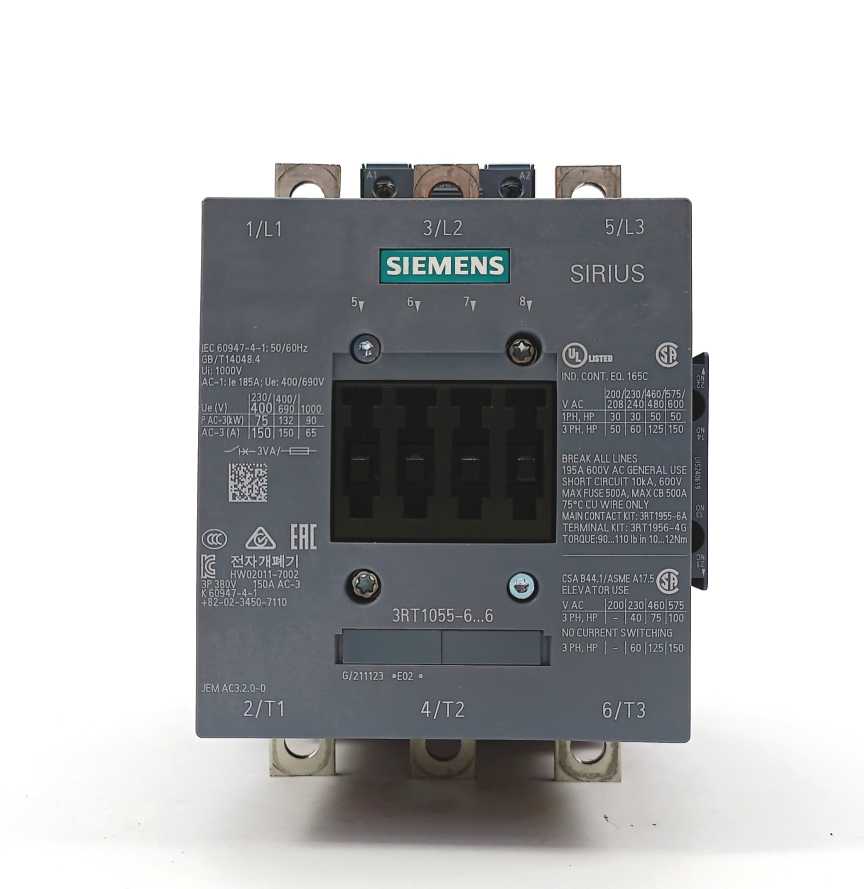 Siemens 3RT1055-6AP36 power contactor, 150 A 3RT1955-5AP31