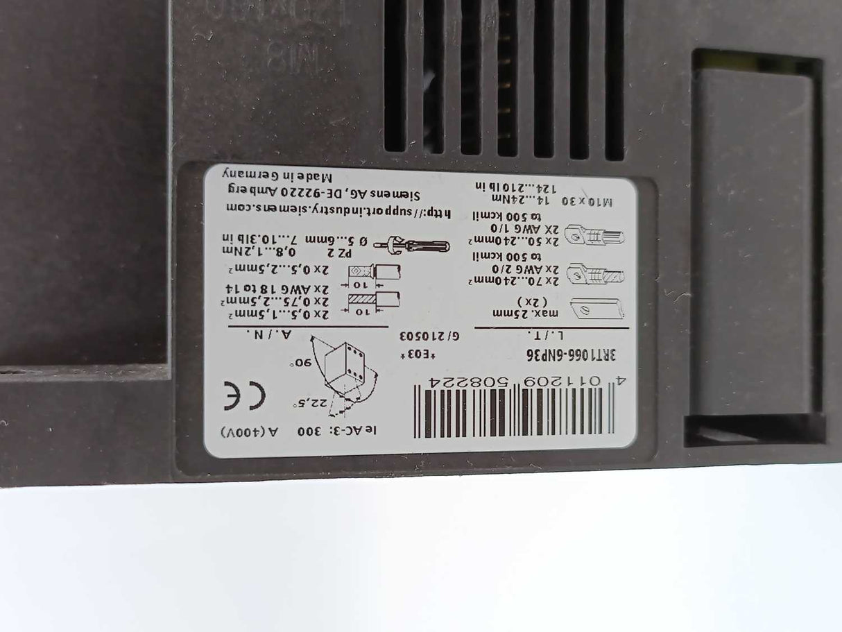 Siemens 3RT1066-6NP36 power contactor, AC-3e/AC-3 300 A 3RH1921-1DA11