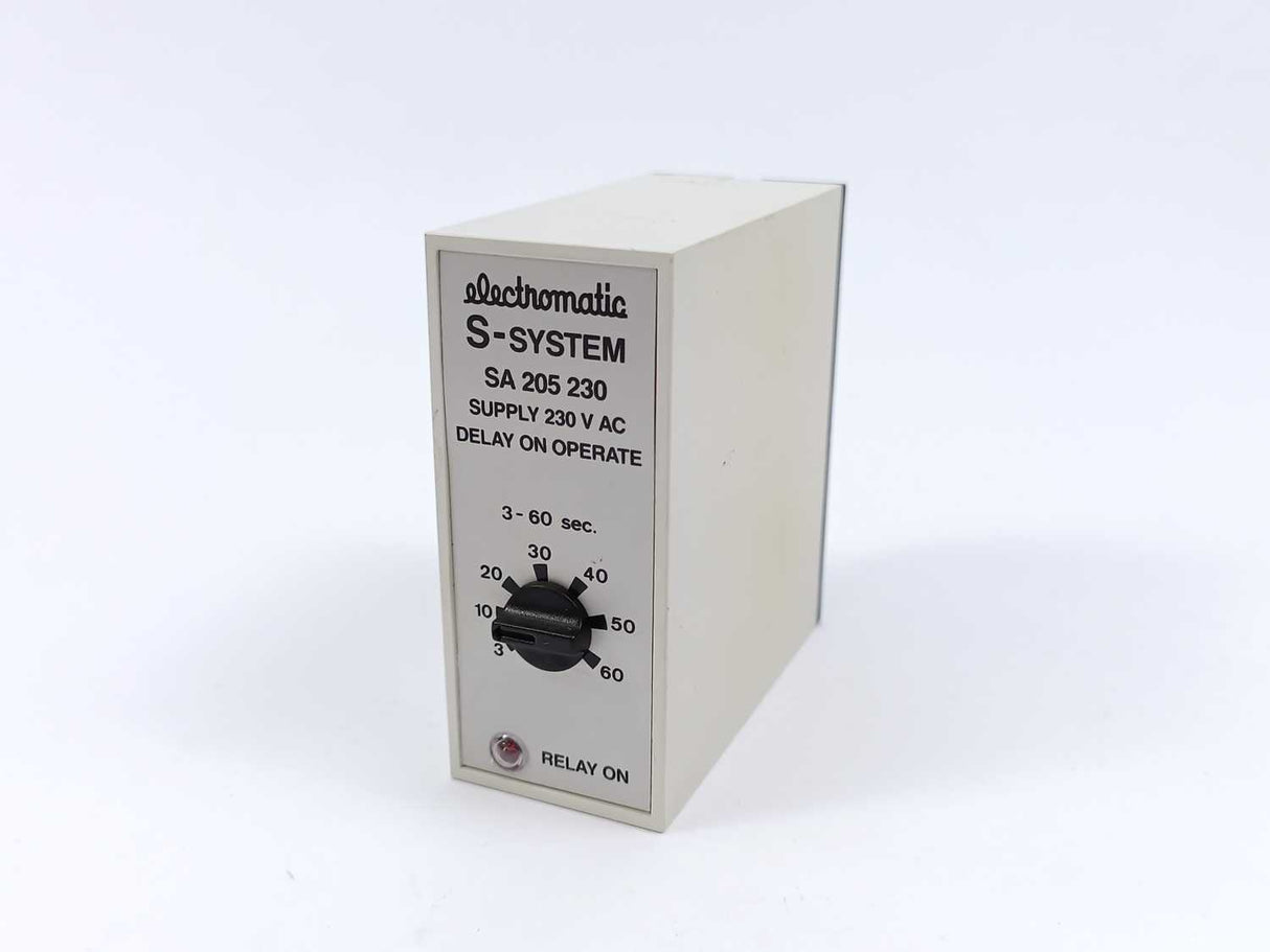 Electromatic SA 205 230 3-60 sec. 230 VAC Relay. Delay on Operate