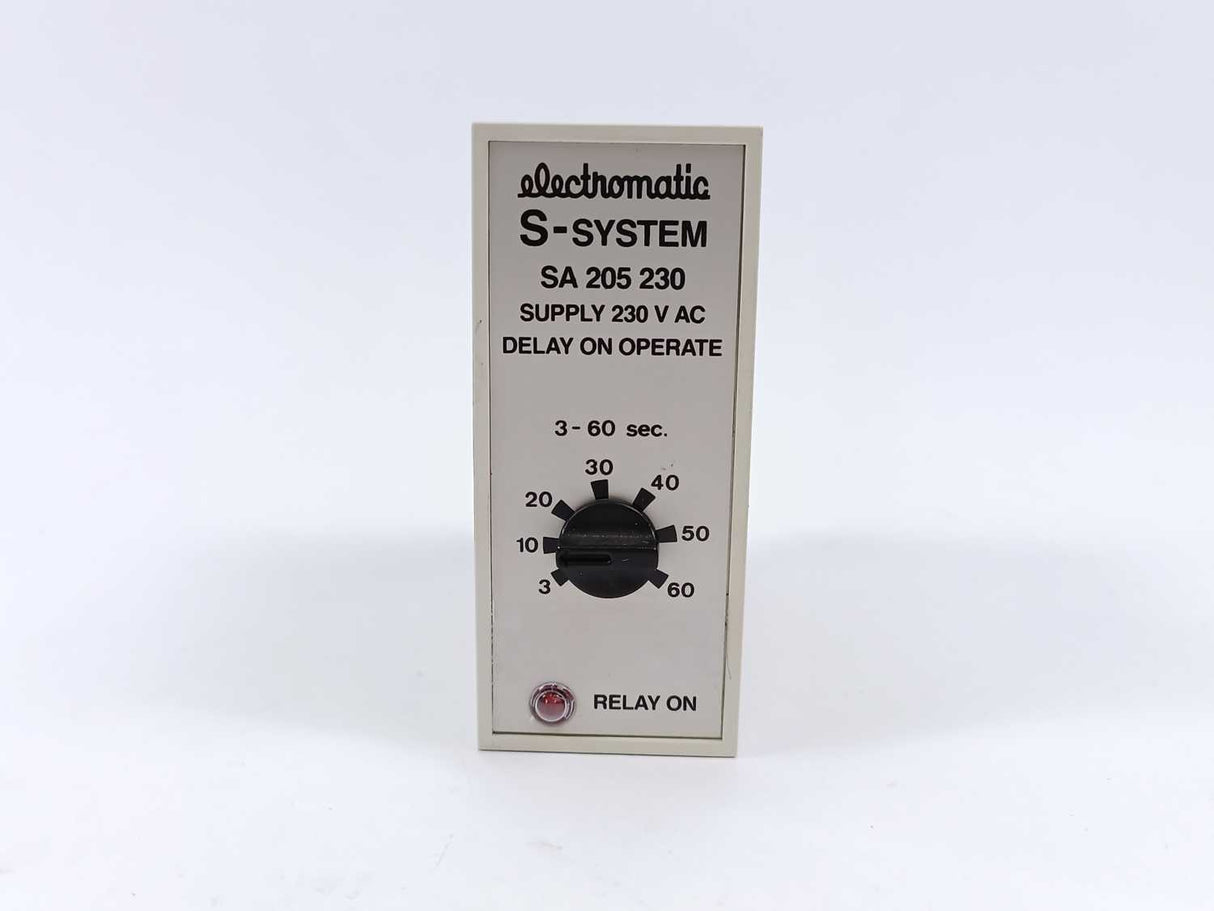 Electromatic SA 205 230 3-60 sec. 230 VAC Relay. Delay on Operate