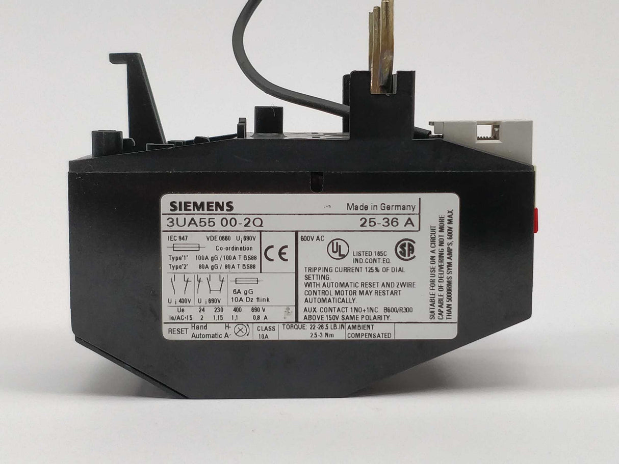 Siemens 3UA55 00-2Q Thermal Relay 25-36 A
