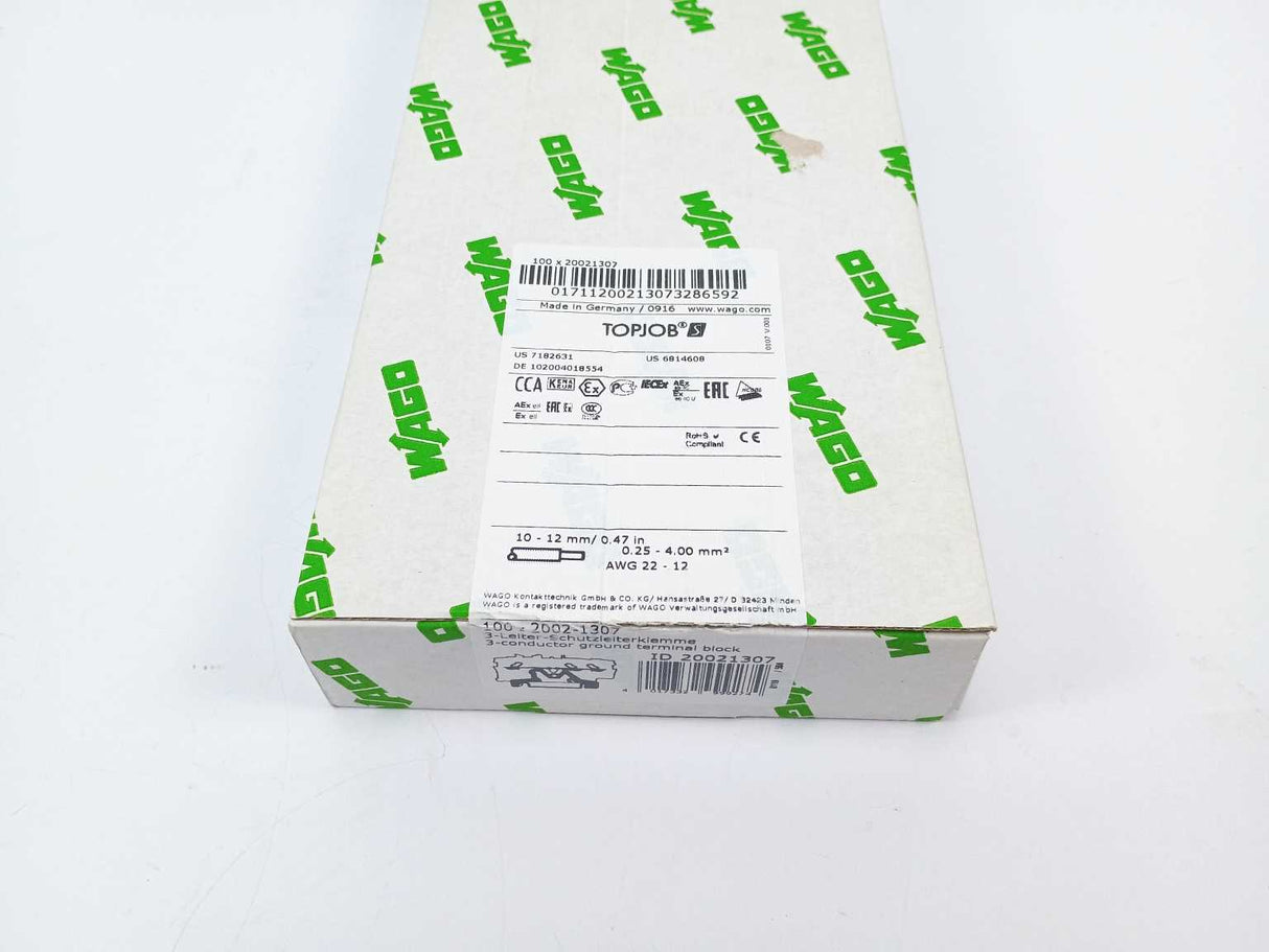 Wago 2002-1307 3-Leiter-Schutzleiterklemme 2002-1307/20021307 100 Pcs