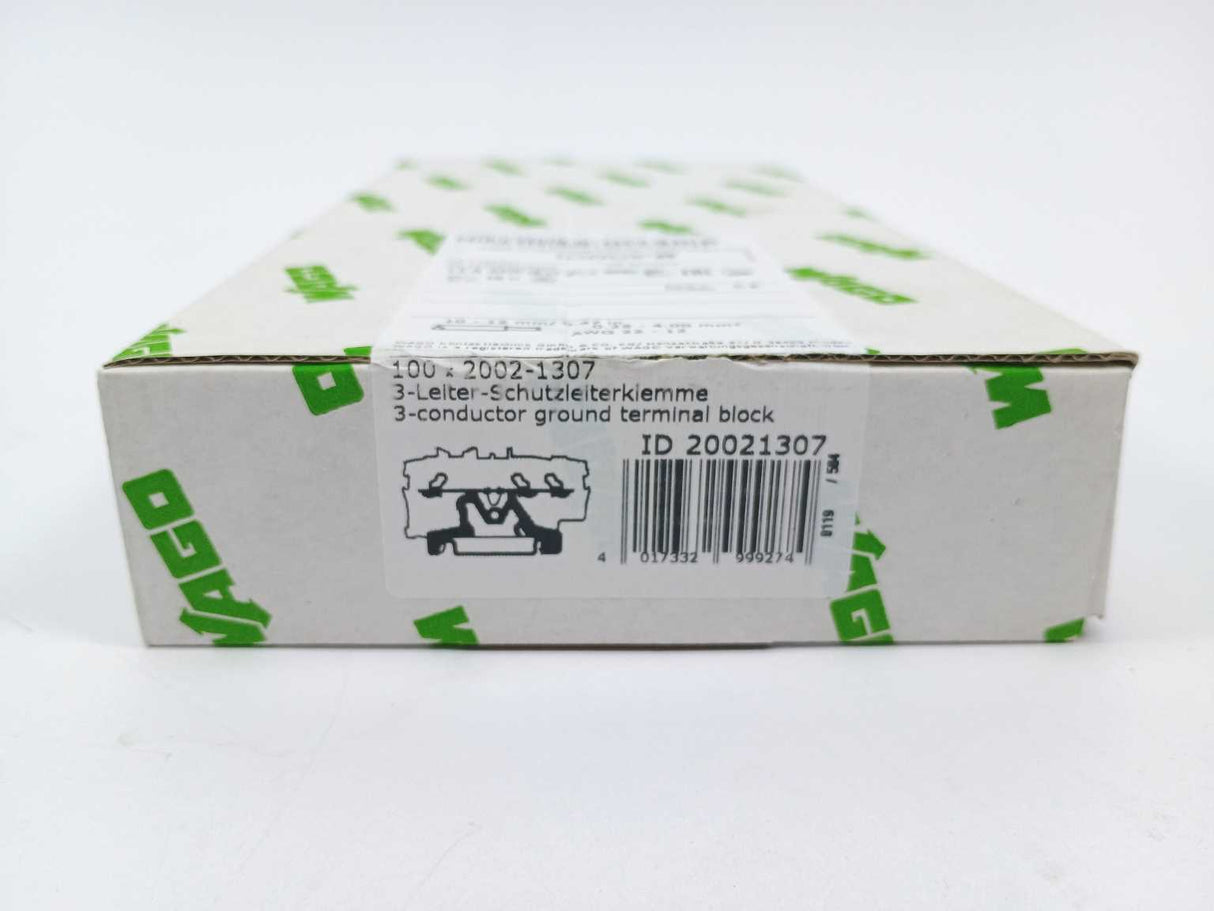 Wago 2002-1307 3-Leiter-Schutzleiterklemme 2002-1307/20021307 100 Pcs
