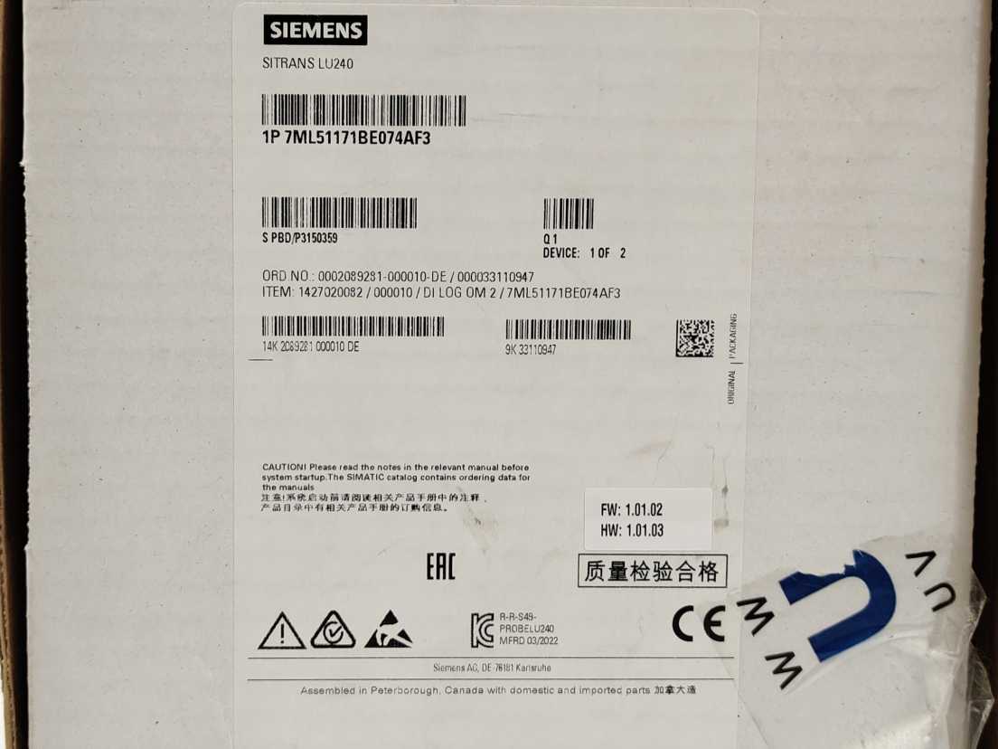 Siemens 7ML51171BE074AF3 SITRANS Probe LU240 with display, cable gland and plug