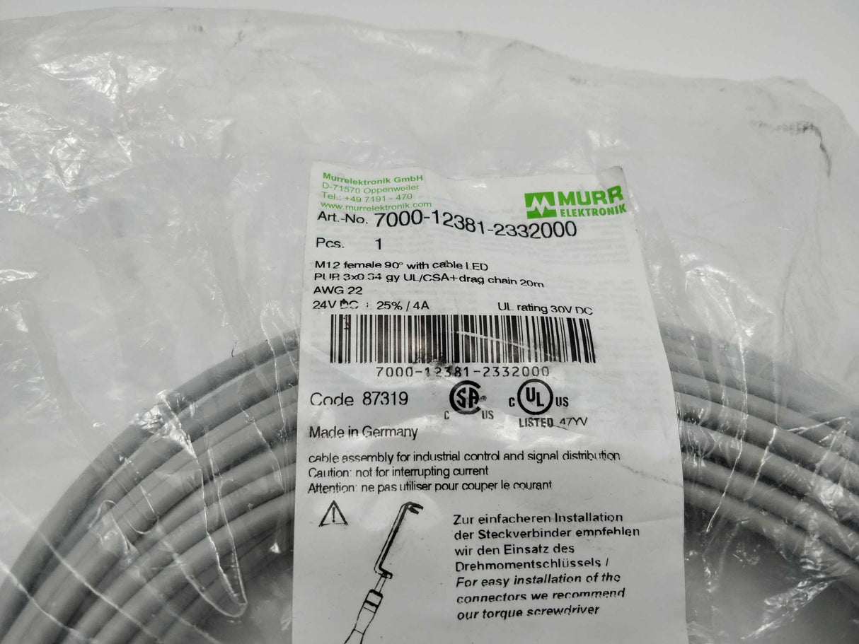MURR Elektronik 7000-12381-2332000 M12 female 90° A-cod. with cable LED