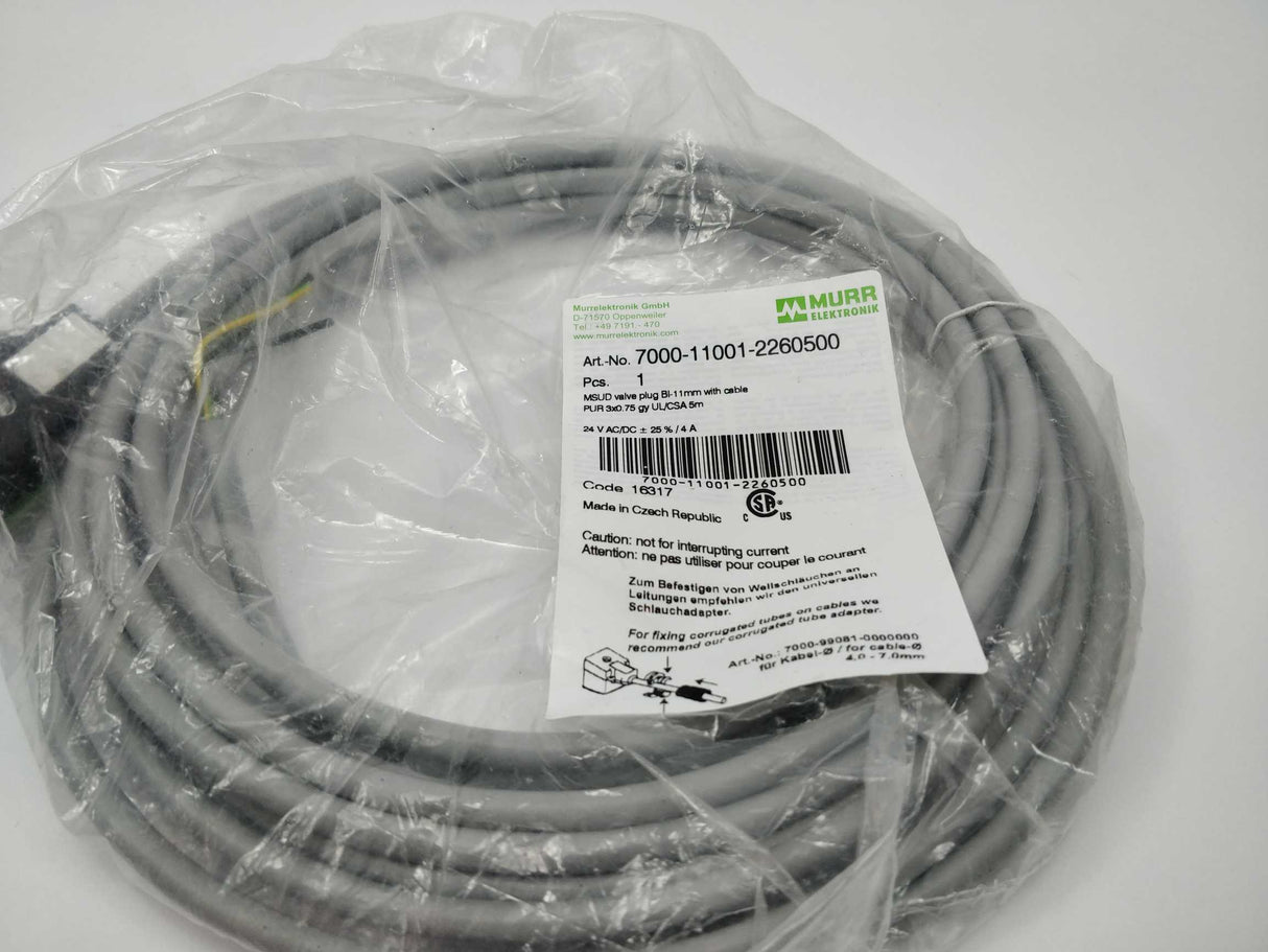 MURR Elektronik 7000-11001-2260500 MSUD valve plug BI-11mm with cable, 5m.