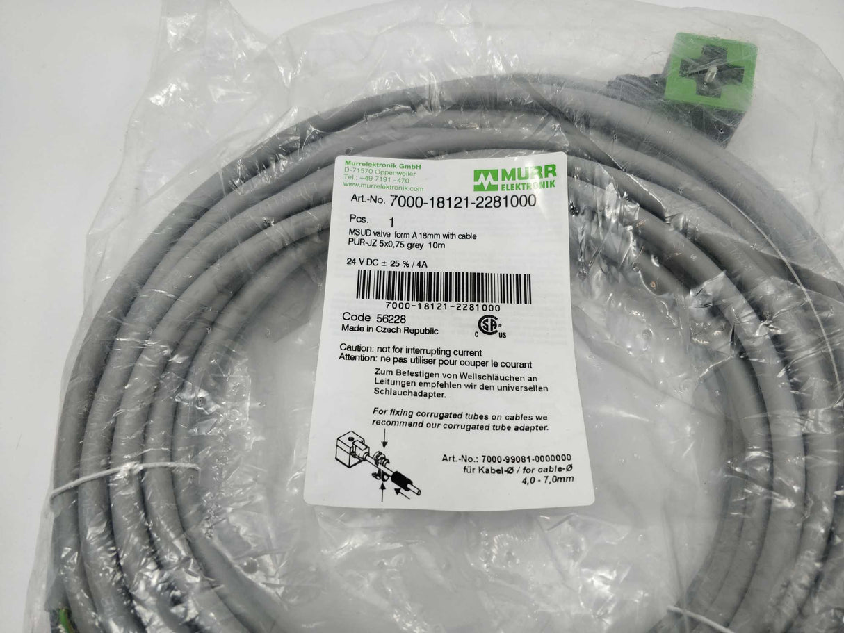 MURR Elektronik 7000-18121-2281000 MSUD valve plug A-18mm with cable, 10 m.