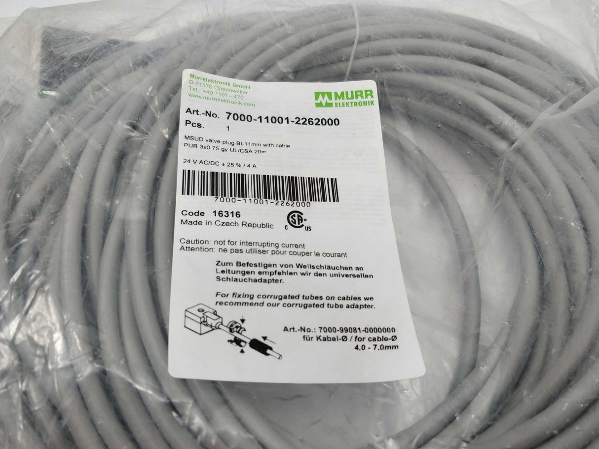 MURR Elektronik 7000-11001-2262000 MSUD valve plug BI-11mm with cable, 20 m.