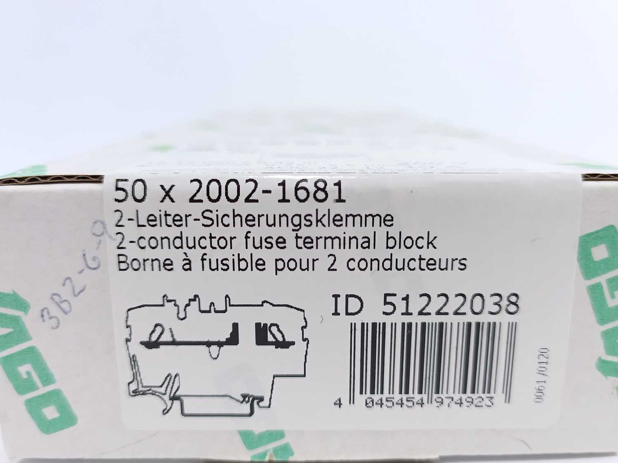 Wago 2002-1681 2-Conductor Fuse Terminal Block Batch 50pcs.
