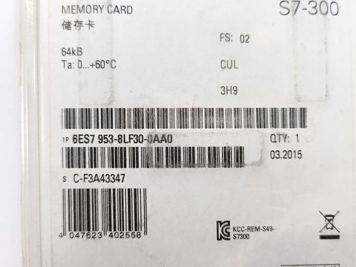 Siemens 6ES7953-8LF30-0AA0 Micro Memory Card 64 KB