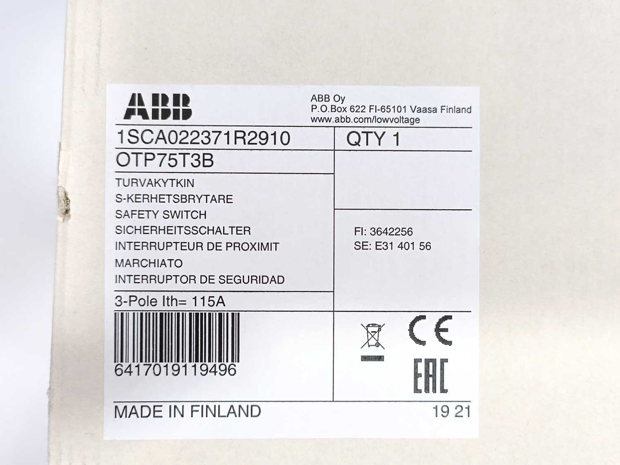 ABB 1SCA022371R2910 OTP75T3B Safety Switch