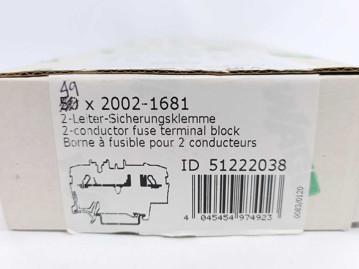 Wago 2002-1681 2-Conductor Fuse Terminal Block Batch 49pcs.