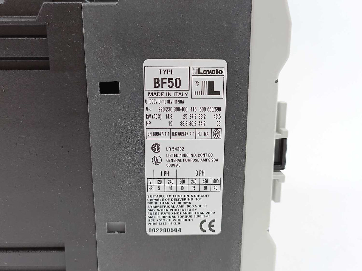 Lovato BF5000 CONTACTOR W/ COIL 230V