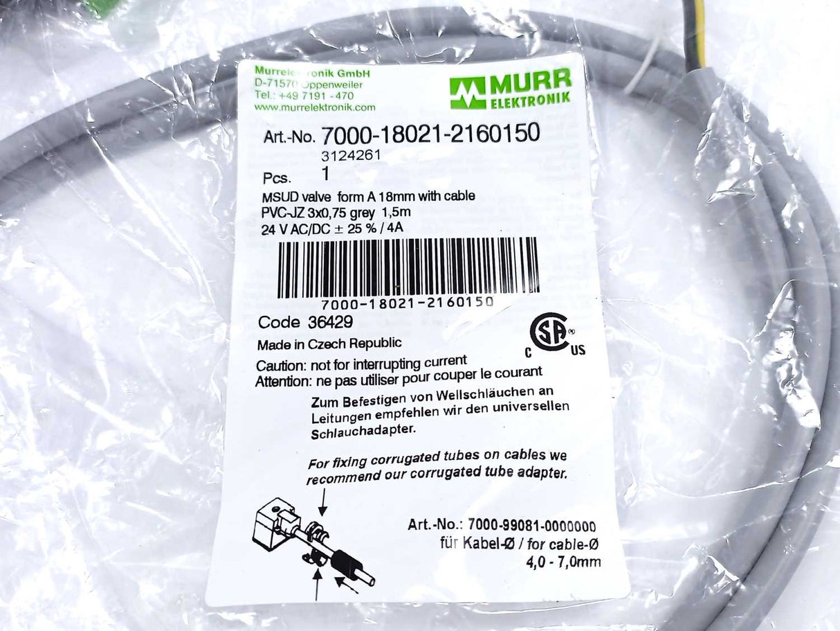 MURR Elektronik 7000-18021-2160150 MSUD valve plug A-18mm with cable