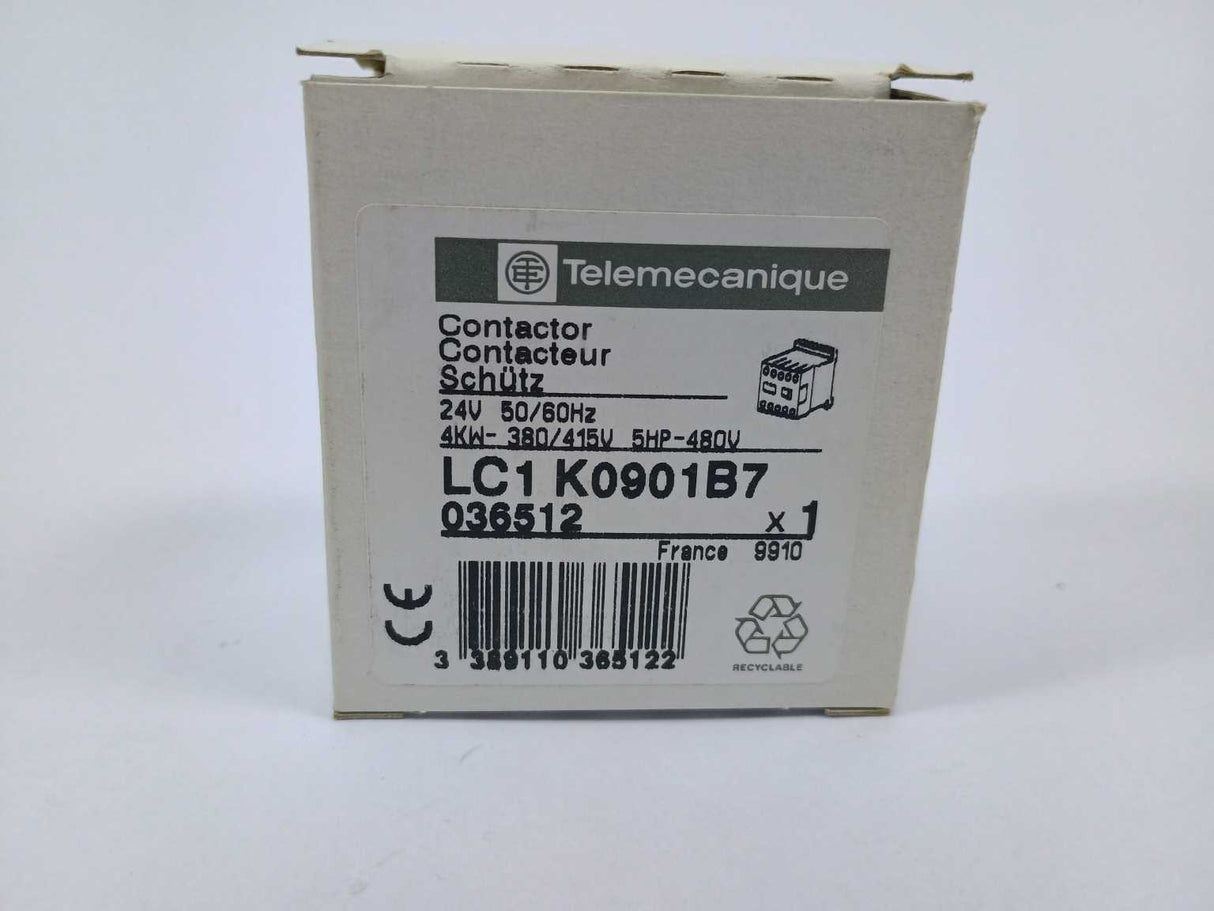 Schneider / Telemecanique LC1K0901B7 TeSys 036512 Contactor 24V AC Coil