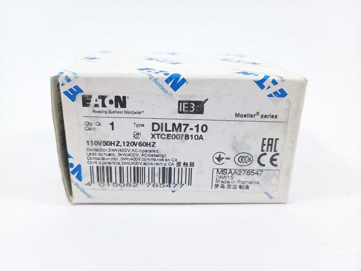 Eaton / Moeller XTCE007B10A DILM7-10 Contactor, 3kW/400V, AC-Operated
