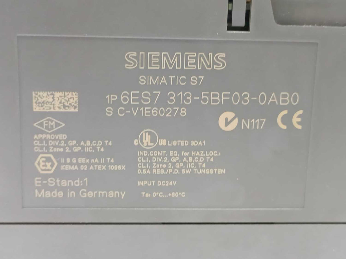 Siemens 6ES7 313-5BF03-0AB0 SIMATIC S7-300 CPU 313C w/ SD Card