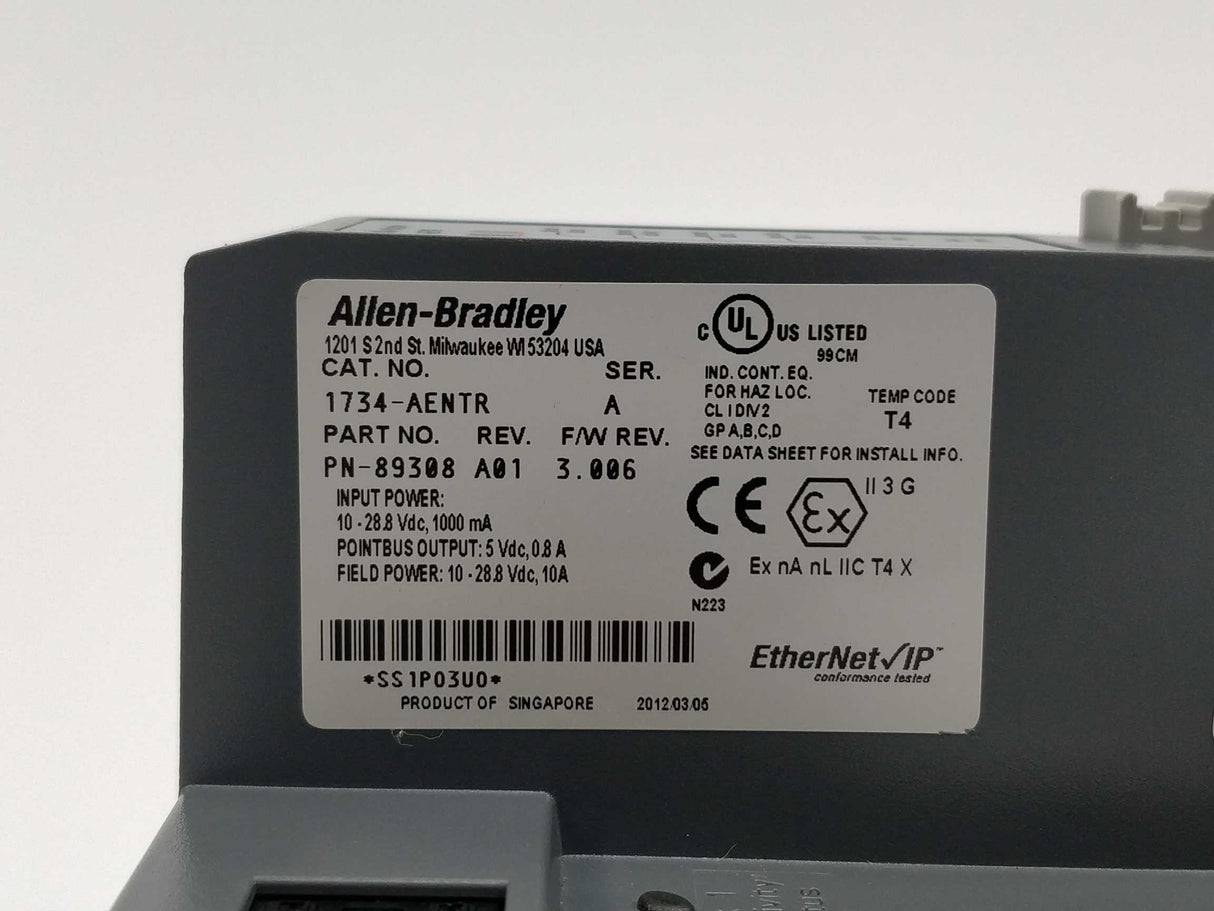 AB 1734-AENTR SER. A REV. A01 FW. 3.006 POINT I/O Dual Port Network Adaptor