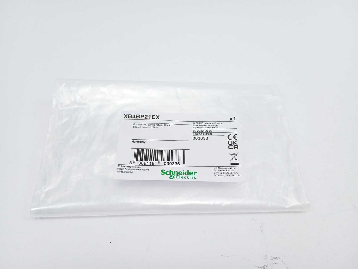 Schneider Electric XB4BP21EX Push Button with Spring Return, Black