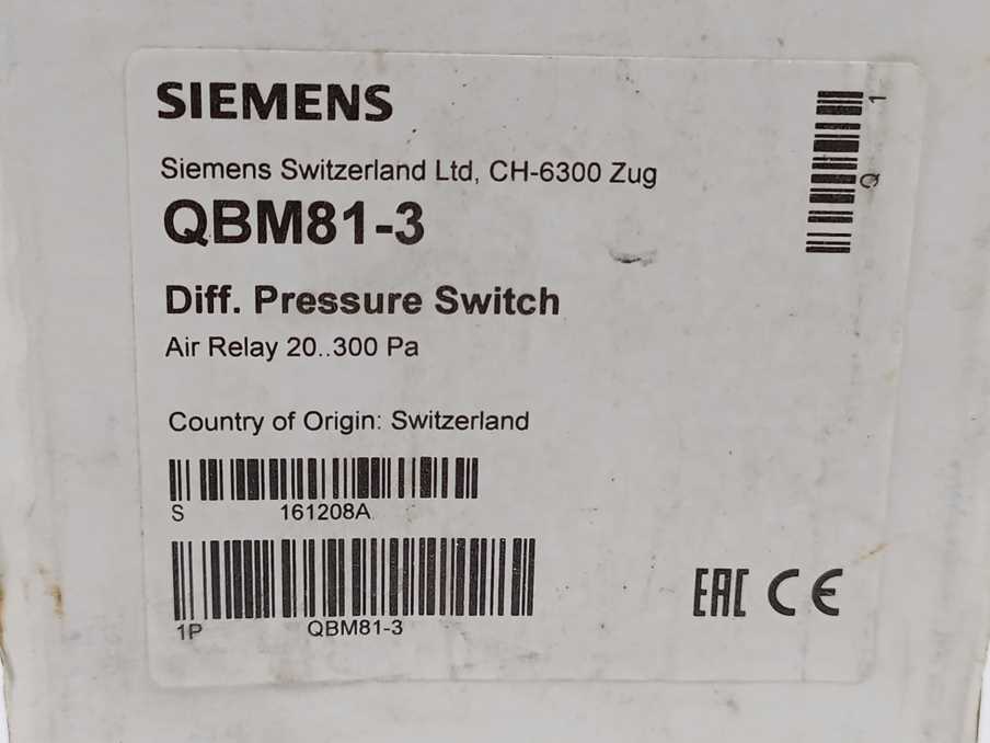 Siemens QBM81-3 DIFF. Pressure Switch Air Relay 20..300 Pa