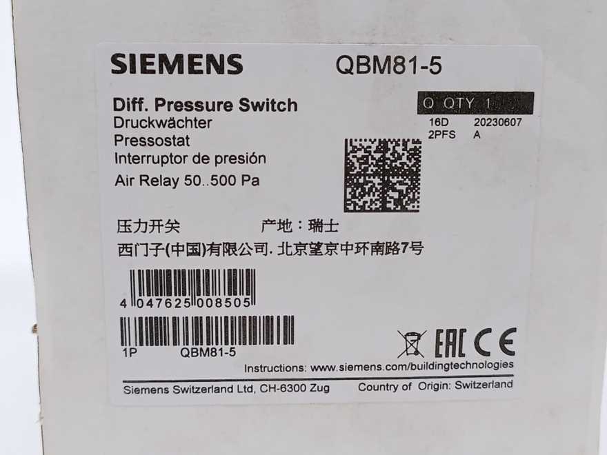 Siemens QBM81-5 Differential Pressure Monitor