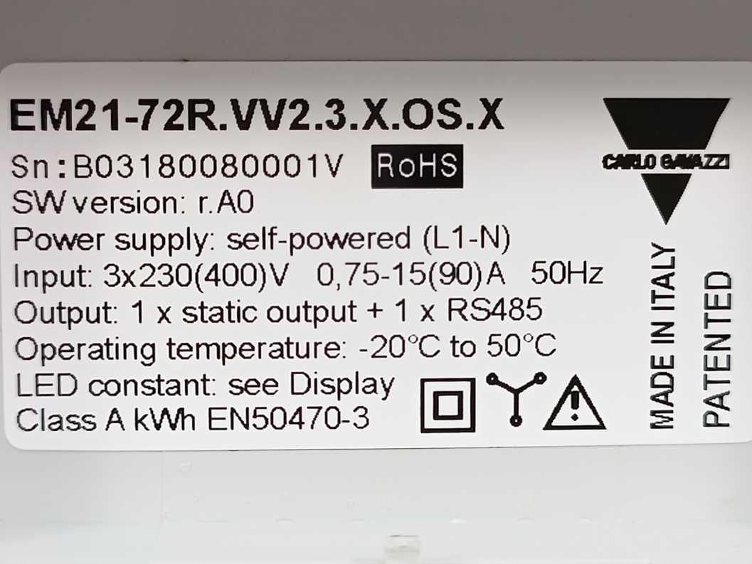 Carlo Gavazzi EM21-72R.VV2.3.X.OS.X w. 2 miniature split-core current sensors