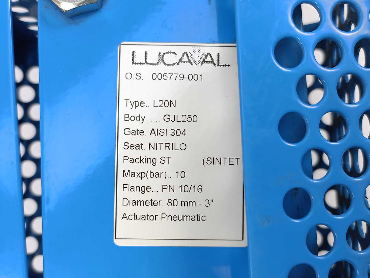 Lucaval L20N Knife Gate Valve + C080/62 actuator + DN80 GJL250