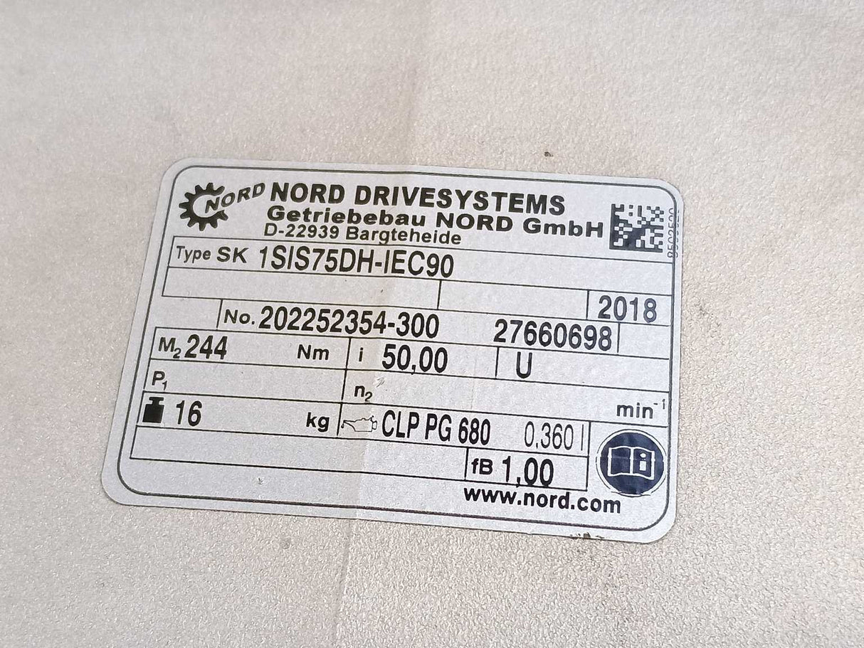 NORD Drivesystems SK 1SIS75DH-IEC90 4AK3 90S-4 B14 PTC 1,1kw 1440/29rpm