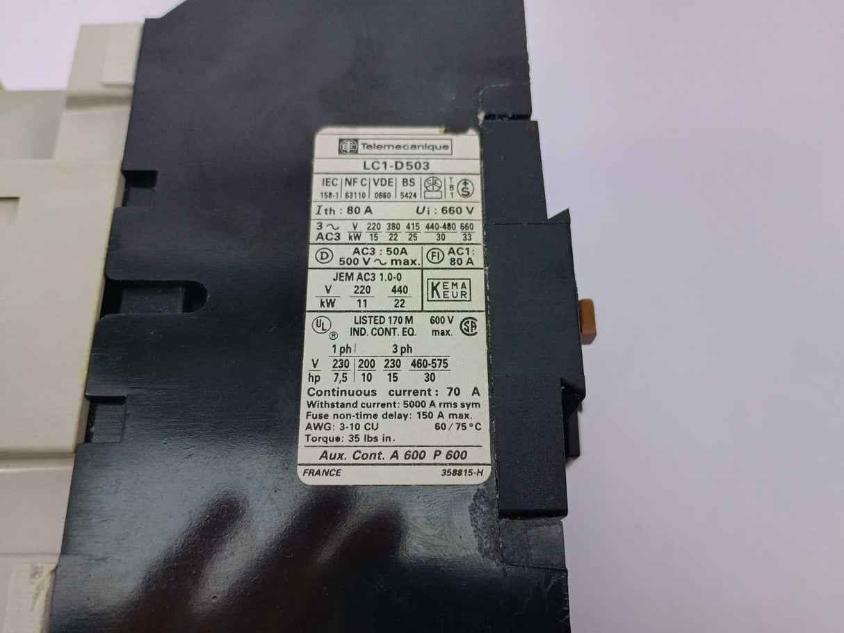 TELEMECANIQUE LC1D503Q Contactor 010208 with LX6-D40 380