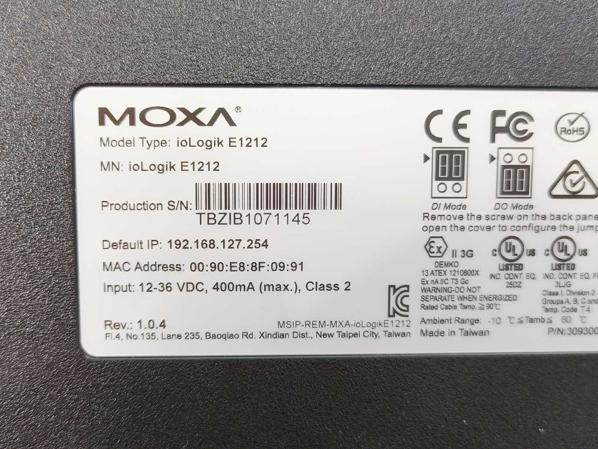 Moxa ioLogik E1212 Remote Ethernet I/O with 2-port Ethernet Switch