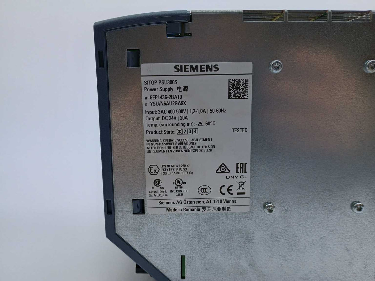 Siemens 6EP1436-2BA10 SITOP PSU300S 24V 20A Power Supply
