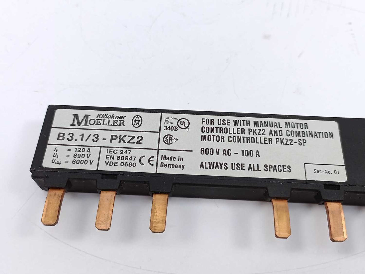 Klöckner Moeller B3.1/3-PKZ2 3-Phase Busbar 4 Pcs.