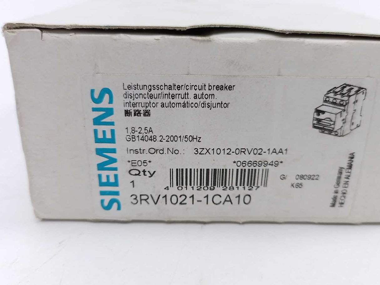 Siemens 3RV1021-1CA10 Circuit Breaker