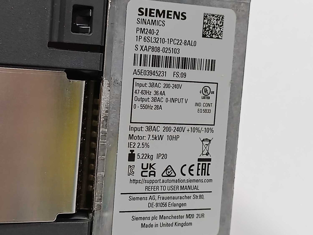 Siemens 6SL3210-1PC22-8AL0 Frequency Converter